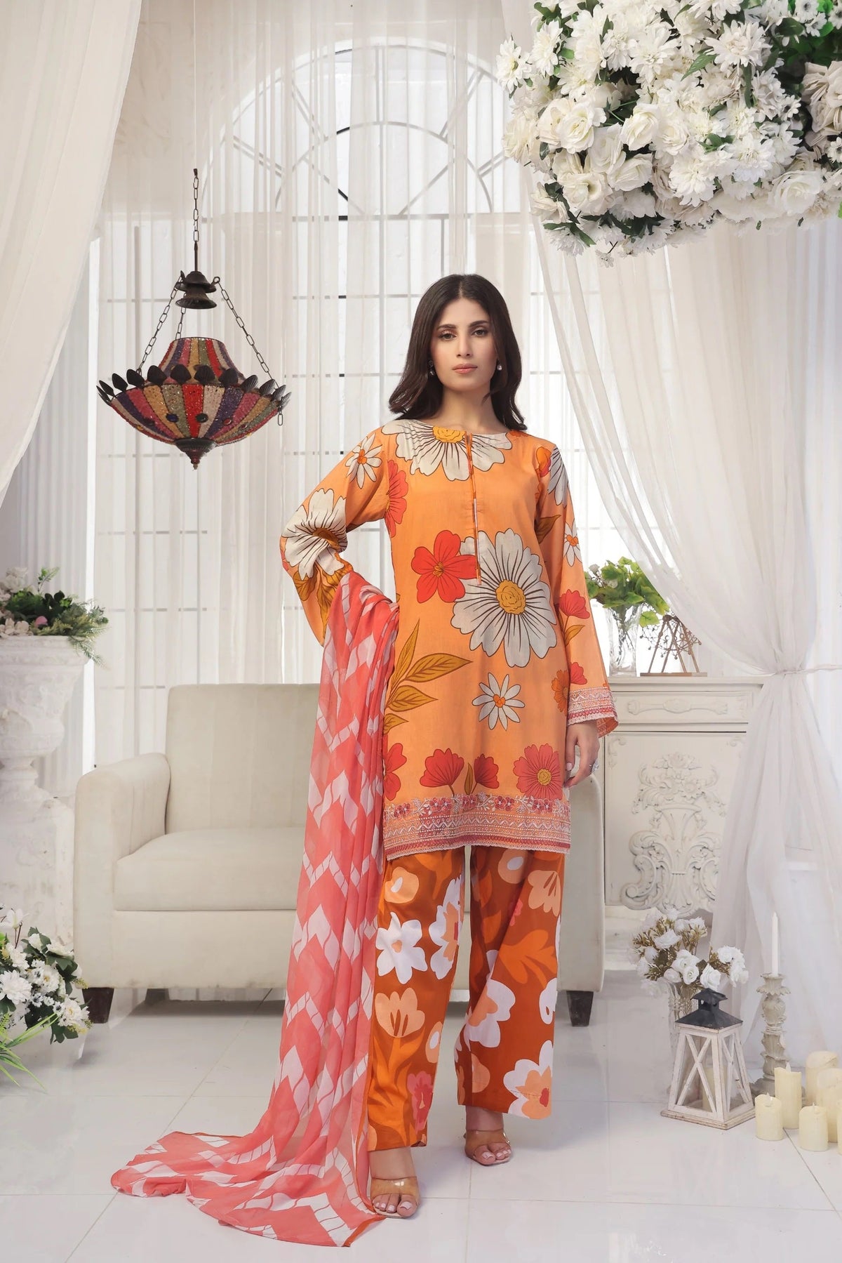 3 Piece BreezeLawn Printed UnStitched Suit with Printed Dupatta & Printed Trouser - Image 1