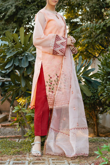 EDARA – Stitched 3PC Embroidered Organza Suit