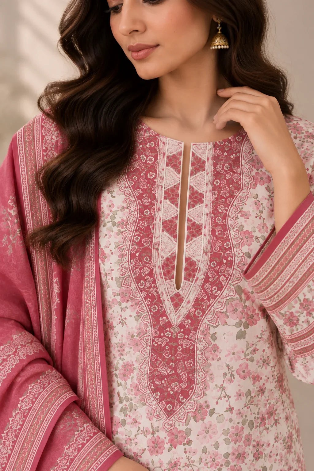 3 PIECE - EMBROIDERED CAMBRIC SUIT