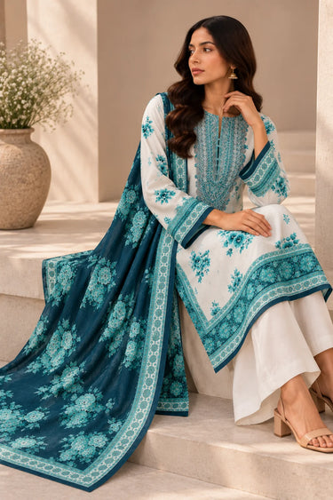 3 PIECE - EMBROIDERED CAMBRIC SUIT