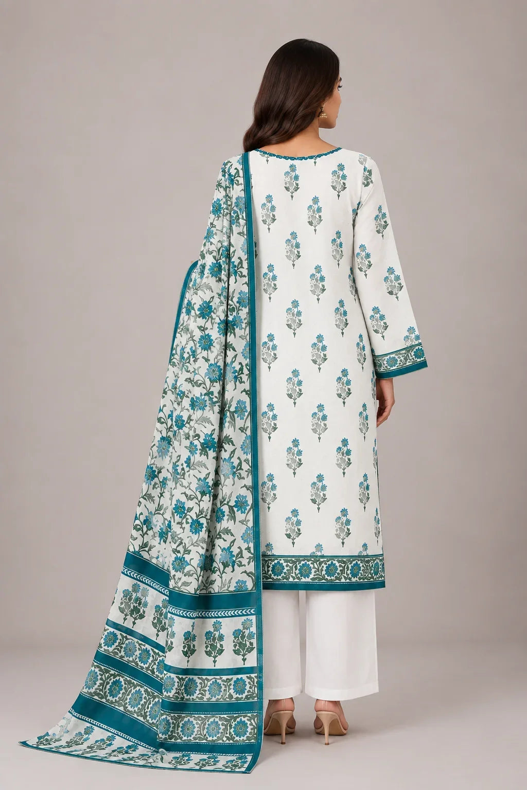 3 PIECE - EMBROIDERED CAMBRIC SUIT