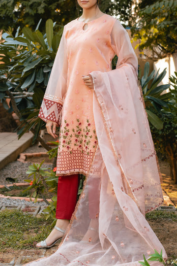 EDARA – Stitched 3PC Embroidered Organza Suit