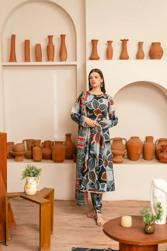 3 Piece BreezeLawn Printed UnStitched Suit with Printed Dupatta & Printed Trouser - Image 1