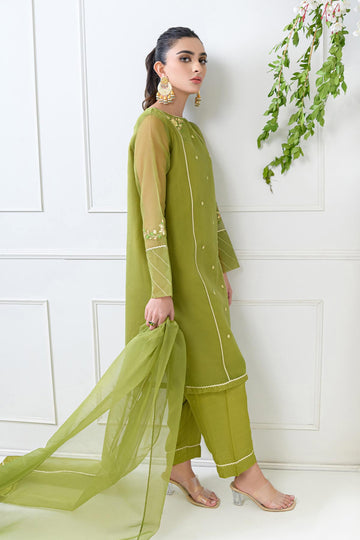 EDARA - Organza - Embroidered - Stitched - 3PC