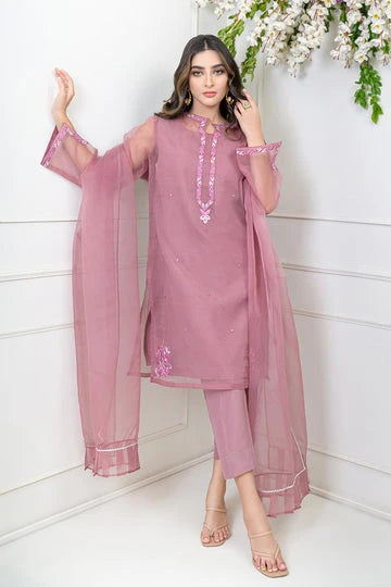 Stitched 3-Piece Embroidered Organza Dress – OPAL Collection