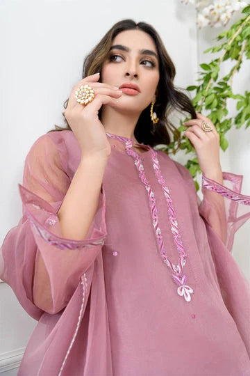 Stitched 3-Piece Embroidered Organza Dress – OPAL Collection