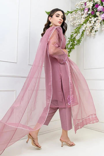 Stitched 3-Piece Embroidered Organza Dress – OPAL Collection