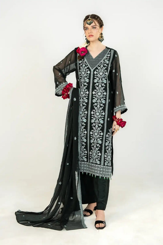 3 Piece - Embroidered Chiffon Suit