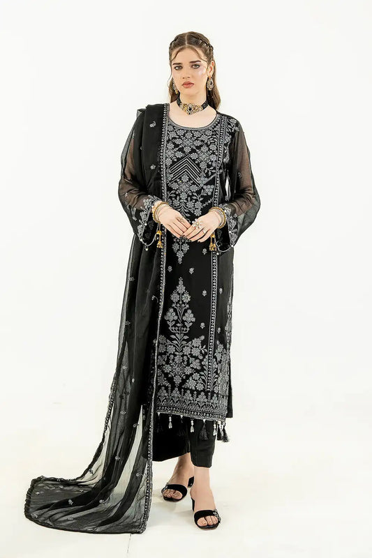 3 Piece - Embroidered Chiffon Suit