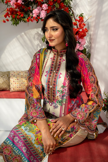 3 Piece - Embroidered Raw Silk Suit