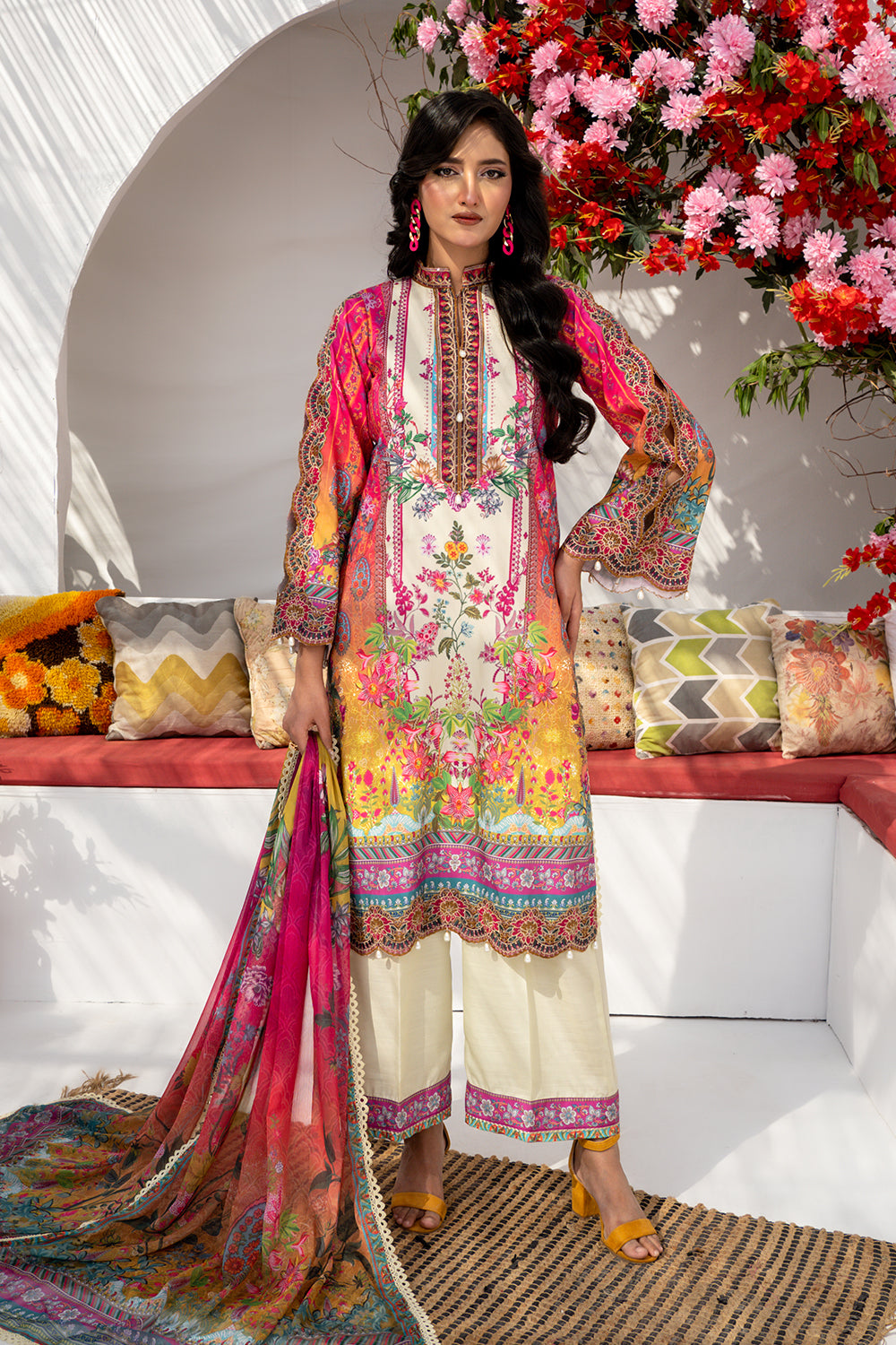 3 Piece - Embroidered Raw Silk Suit