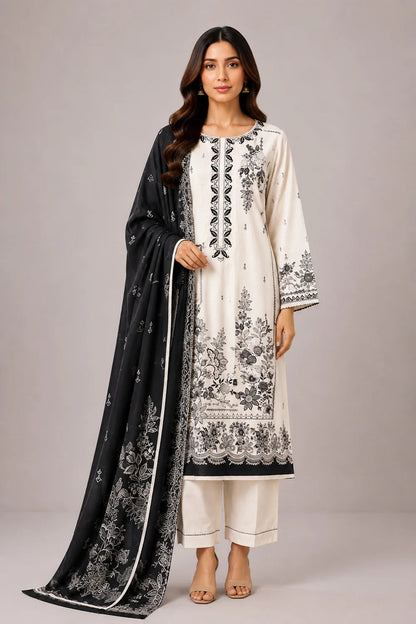 3 PIECE - EMBROIDERED CAMBRIC SUIT