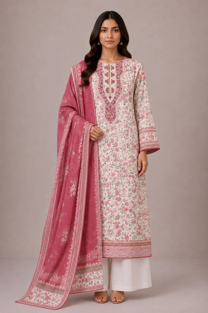 3 PIECE - EMBROIDERED CAMBRIC SUIT