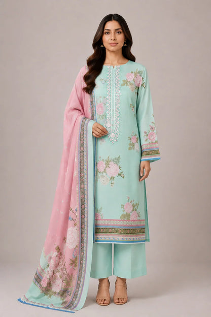 3 PIECE - EMBROIDERED CAMBRIC SUIT