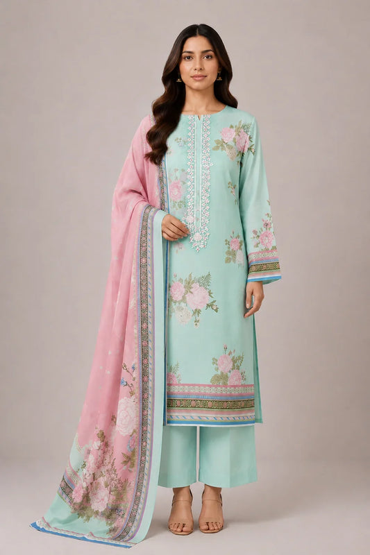 3 PIECE - EMBROIDERED CAMBRIC SUIT