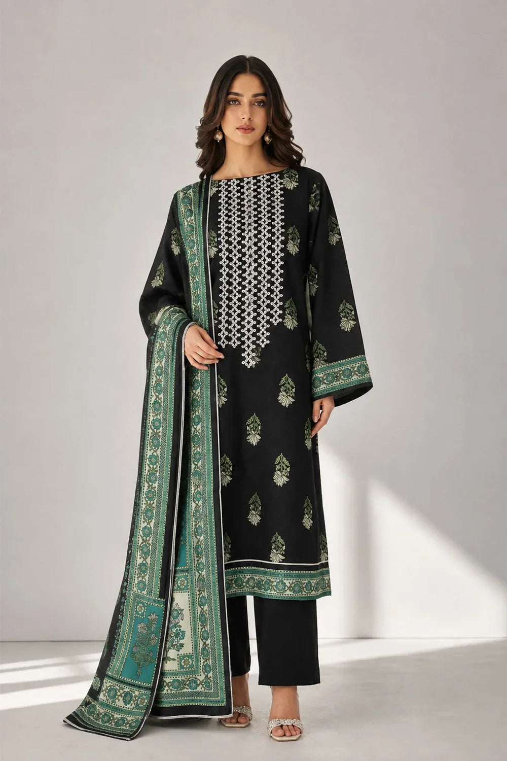 3 PIECE - EMBROIDERED CAMBRIC SUIT