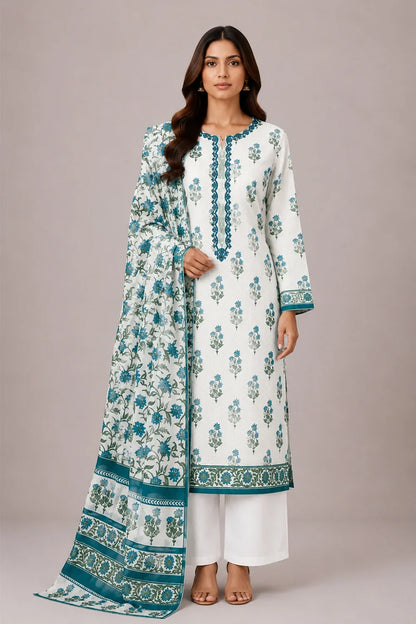 3 PIECE - EMBROIDERED CAMBRIC SUIT