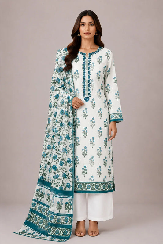 3 PIECE - EMBROIDERED CAMBRIC SUIT