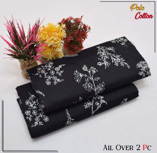 Polo cotton printed 2PC ladies suit, elegant floral design, comfortable summer wear.