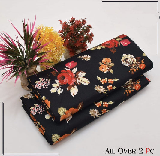 Women's printed cotton polo shirt and pant set. Two-piece summer suit for ladies.