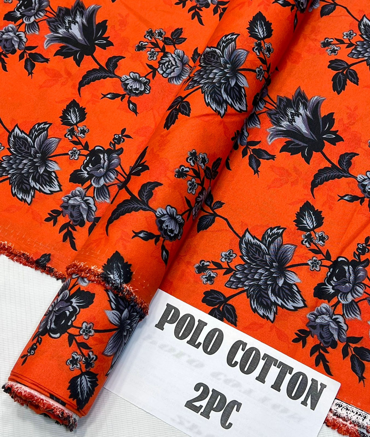 Women's printed polo cotton 2PC suit on sale, front view.