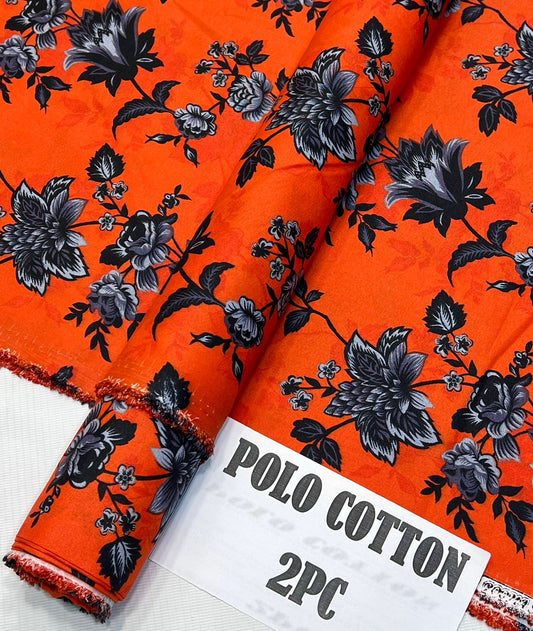 Women's printed polo cotton 2PC suit on sale, front view.
