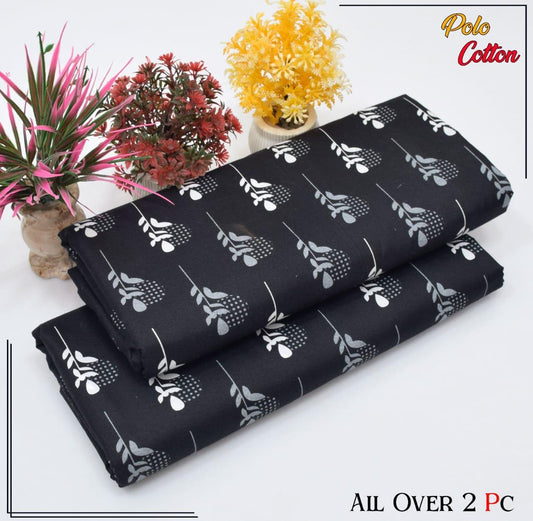 Ladies printed polo cotton 2PC suit on sale, front view.