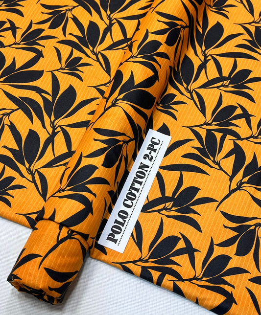 Women's printed cotton 2-piece suit set, front view.