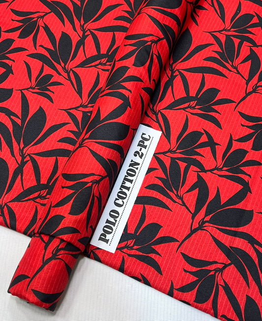 Ladies 2PC cotton printed suit, polo design, vibrant floral pattern, comfortable and stylish.