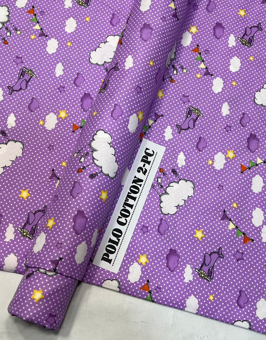 Polo cotton printed 2PC ladies suit on sale, front view.