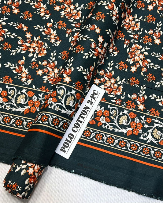 Women's printed cotton 2-piece suit on sale, front view.