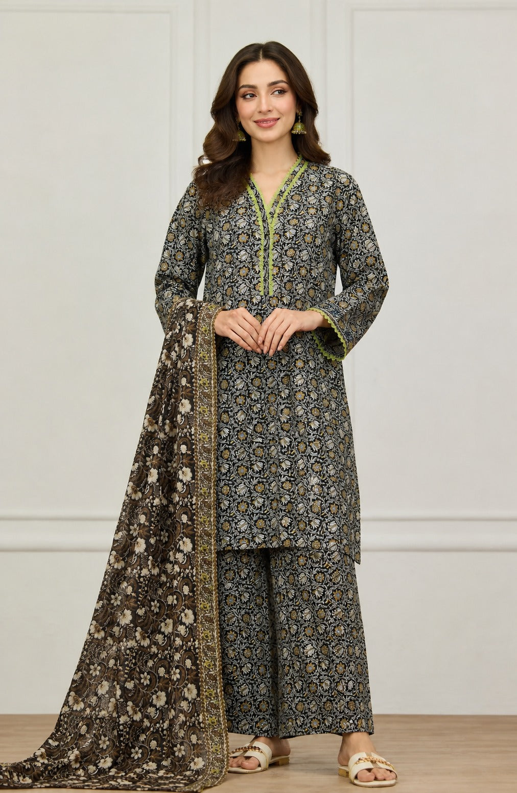 3 Piece BreezeLawn Printed UnStitched Suit with Printed Dupatta & Printed Trouser - Image 1