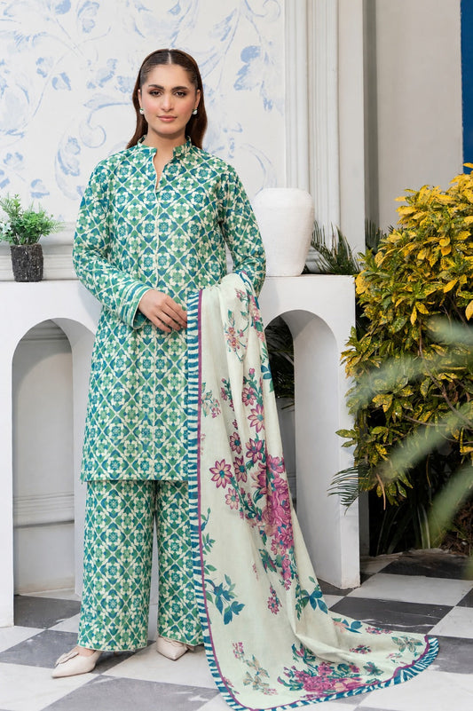 3 Piece BreezeLawn Printed UnStitched Suit with Printed Dupatta & Printed Trouser - Image 1