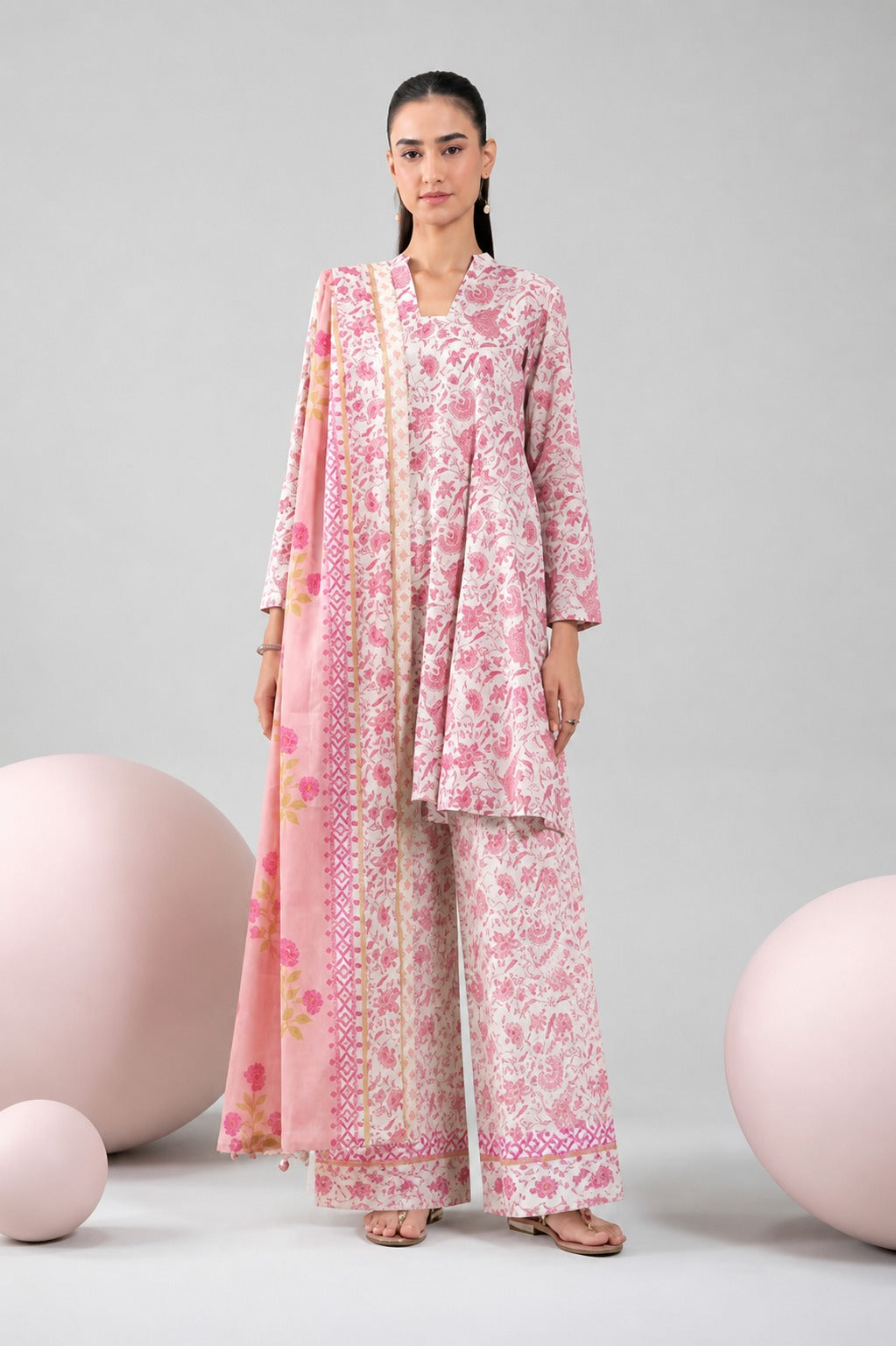 3 Piece BreezeLawn Printed UnStitched Suit with Printed Dupatta & Printed Trouser - Image 1