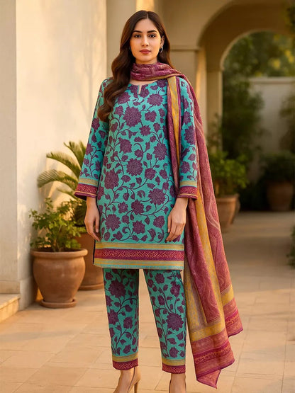3 Piece BreezeLawn Printed UnStitched Suit with Printed Dupatta & Printed Trouser - Image 1