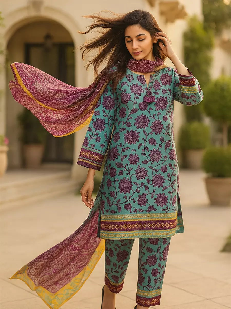 3 Piece BreezeLawn Printed UnStitched Suit with Printed Dupatta & Printed Trouser - Image 3