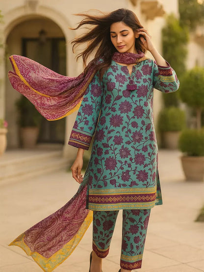 3 Piece BreezeLawn Printed UnStitched Suit with Printed Dupatta & Printed Trouser - Image 3