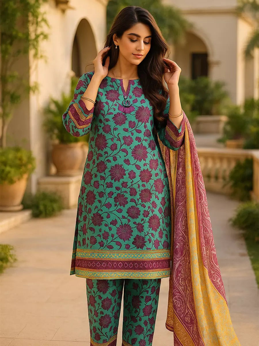 3 Piece BreezeLawn Printed UnStitched Suit with Printed Dupatta & Printed Trouser - Image 6