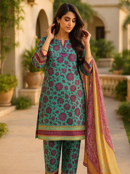 3 Piece BreezeLawn Printed UnStitched Suit with Printed Dupatta & Printed Trouser - Image 6