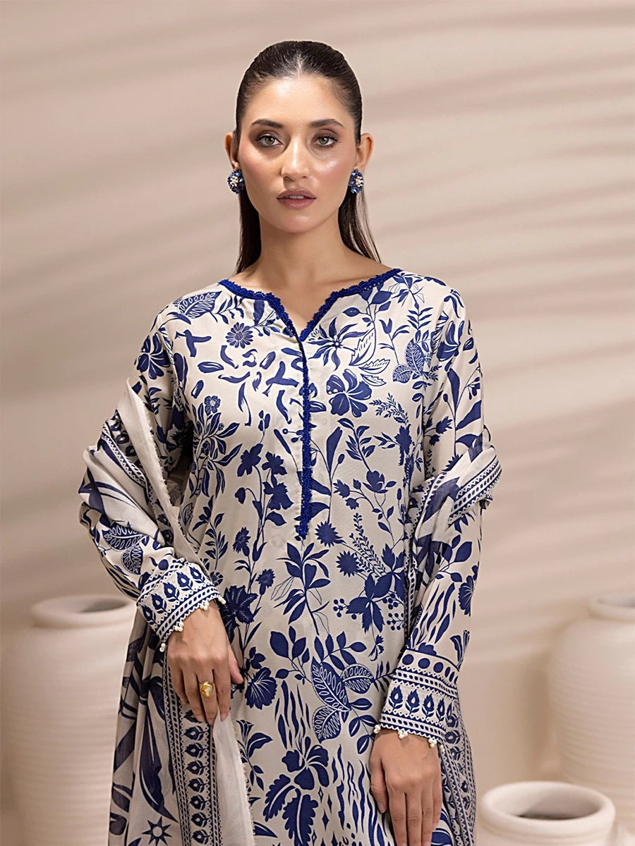 3 Piece BreezeLawn Printed UnStitched Suit with Printed Dupatta & Printed Trouser - Image 3