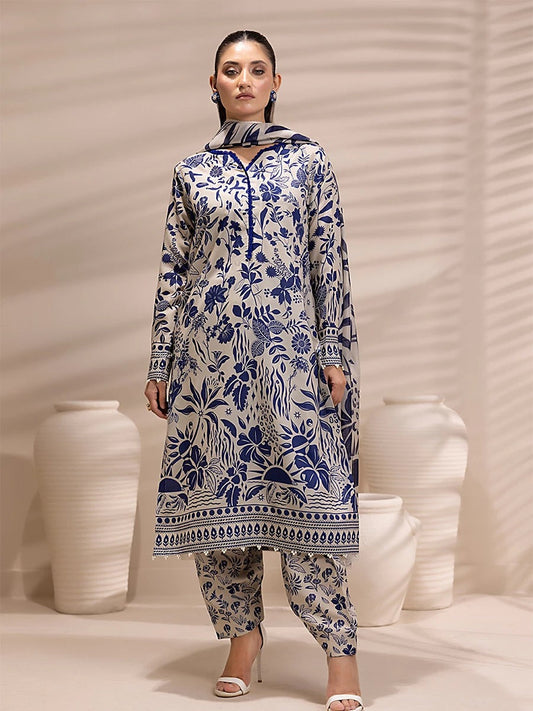 3 Piece BreezeLawn Printed UnStitched Suit with Printed Dupatta & Printed Trouser - Image 1