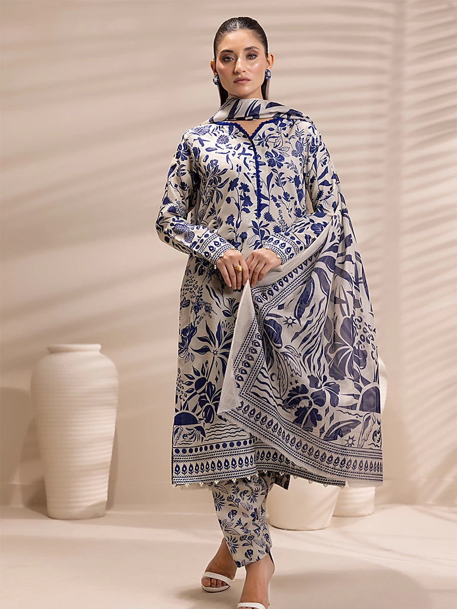 3 Piece BreezeLawn Printed UnStitched Suit with Printed Dupatta & Printed Trouser - Image 2