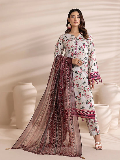 3 Piece BreezeLawn Printed UnStitched Suit with Printed Dupatta & Printed Trouser - Image 1